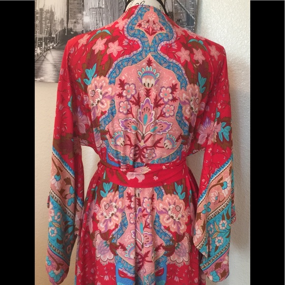 Lotus Gypsy Peacock Kimono Maxi Dress - Picture 9 of 10